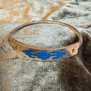 Vintage Mexican Sterling Silver Bangle with Turquoise